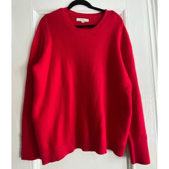 NWT Ann Taylor LOFT Textured Crewneck Sweater 100% Cotton Red XXL Button Cuff - Picture 2 of 9